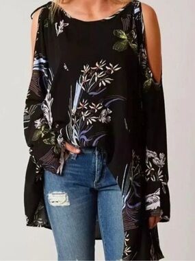 Free People Clear Skies Floral Tunic Dress Black M